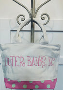 Outer Banks North Carolina Pink and Lime Polka Dot Small Beach Bag
