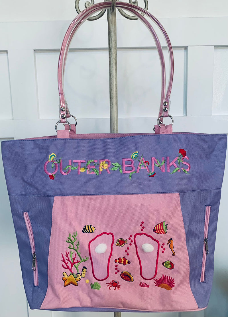 Outer Banks North Carolina Purple and Pink Large Beach Bag