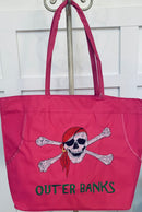 Outer Banks North Carolina Jolly Roger Pink Small Beach Bag