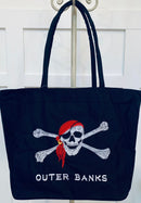 Outer Banks North Carolina Jolly Roger Black Small Beach Bag