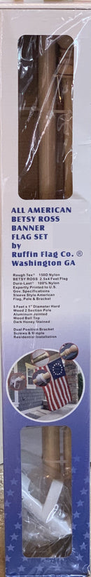 Flagpole 5 FEET 1" DIAMETER ALL AMERICAN BETSY ROSS BANNER FLAG POLE KIT WITH 150D NYLON BETSY ROSS FLAG