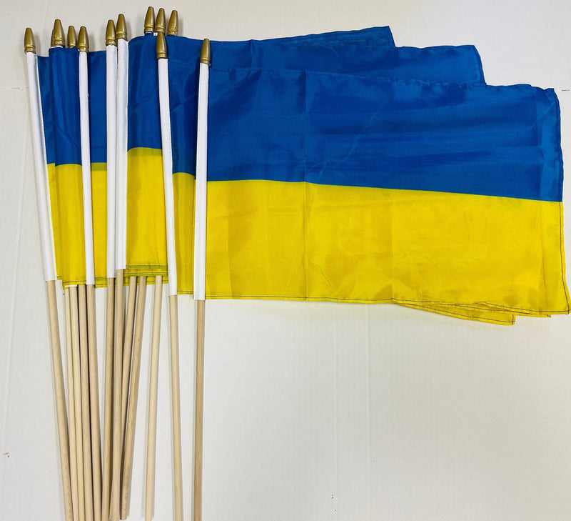 Ukraine Stick Flag 12"x18" Rough Tex® 100D Wooden Staff