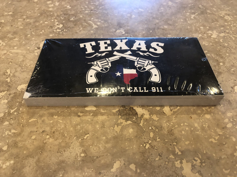 TEXAS CROSSED PISTOLS WE DON'T CALL 911 TEXAS FLAG MAP BLACK TACTICAL BUMPER STICKER PACK OF 50 BUMPER STICKERS MADE IN USA WHOLESALE BY THE PACK OF 50!
