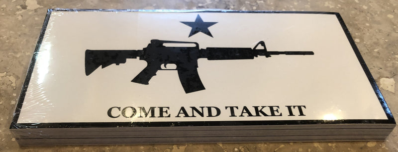 COME AND TAKE IT WHITE OFFICIAL BUMPER STICKER PACK OF 50 BUMPER STICKERS MADE IN USA WHOLESALE BY THE PACK OF 50!