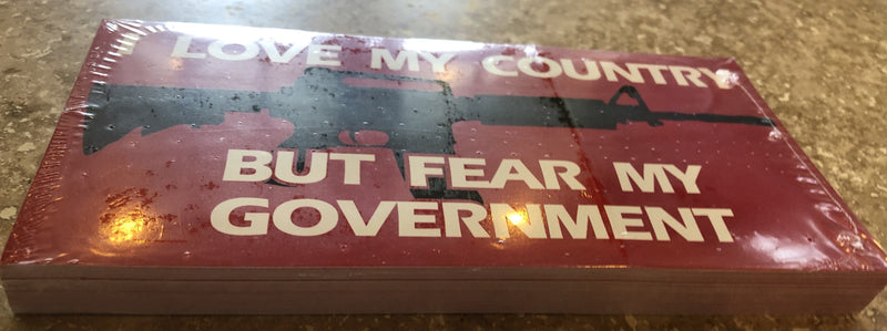 I LOVE MY COUNTRY BUT FEAR MY GOVERNMENT  BUMPER STICKER PACK OF 50 BUMPER STICKERS MADE IN USA WHOLESALE BY THE PACK OF 50! RED