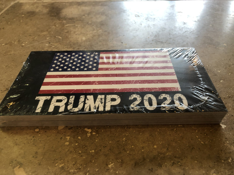 TRUMP 2020 USA FLAG OFFICIAL BUMPER STICKER PACK OF 50 BUMPER STICKERS MADE IN USA WHOLESALE BY THE PACK OF 50!