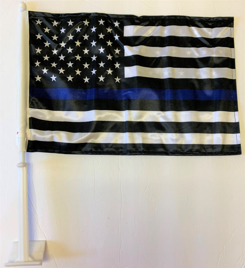 US Police Memorial Blue Line Double Sided Car Flag - 12''x18'' Knit