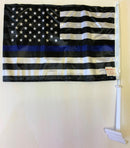 US Police Memorial Blue Line Double Sided Car Flag - 12''x18'' Knit