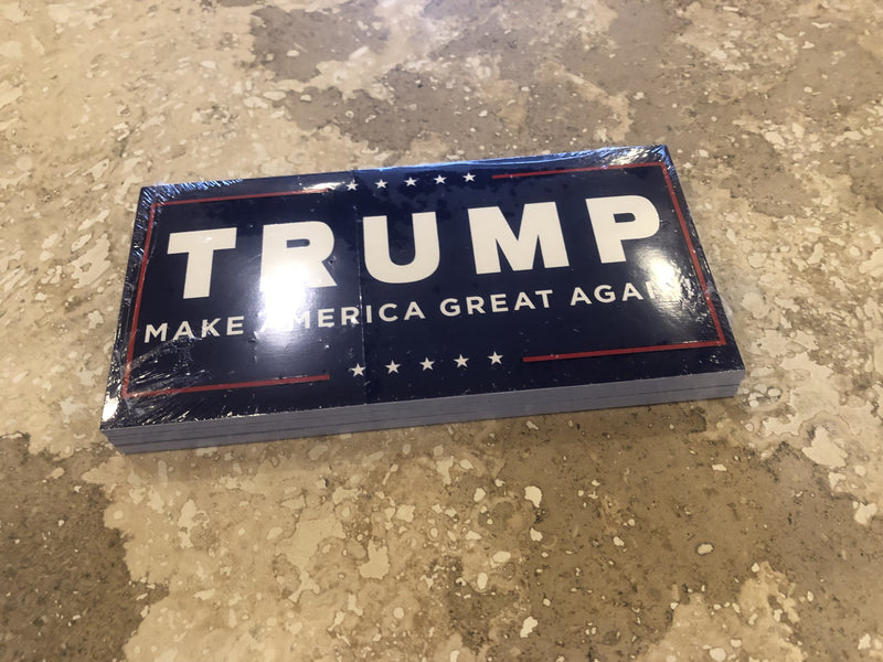 TRUMP "MAKE AMERICA GREAT AGAIN" BLUE OFFICIAL BUMPER STICKER PACK OF 50 BUMPER STICKERS MADE IN USA WHOLESALE BY THE PACK OF 50!