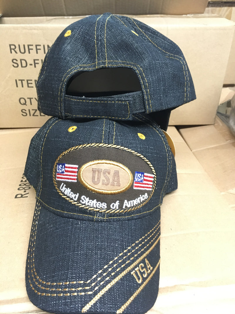 UNITED STATES OF AMERICA WESTERN USA U.S.A. USA FLAG CAP USA EMBROIDERED HAT DENIM