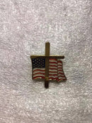 USA Wavy Flag With Gold Cross Cloisonné Hat & Lapel Pin