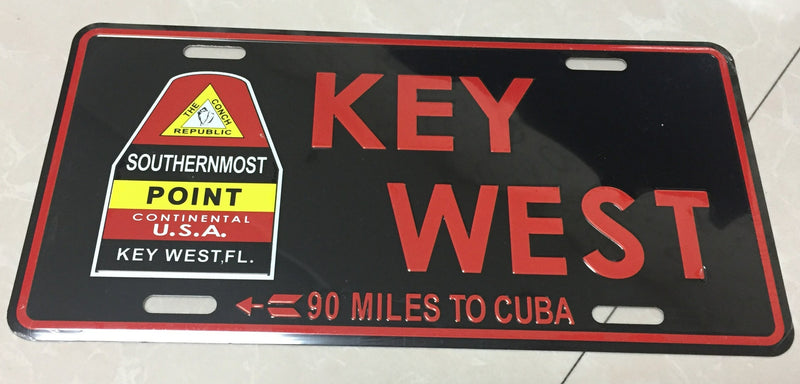 Key West FL Black Embossed License Plate Conch Republic Southern Most Point