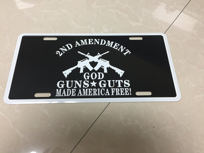 2nd Amendment God Guns Guts Embossed License Plate