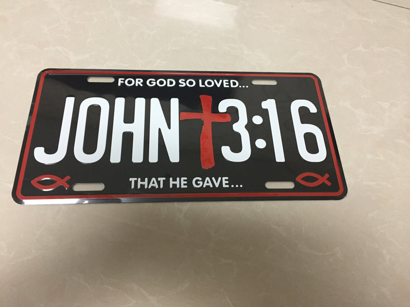 John 3:16 Black Embossed License Plate Christian