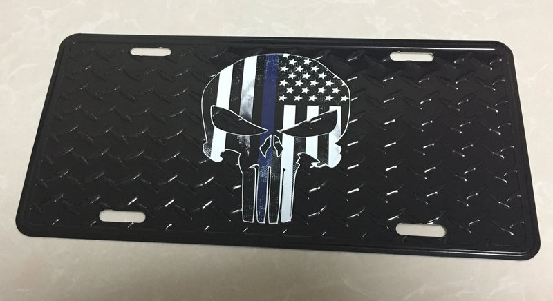 USA Police Punisher Diamond Embossed License Plate