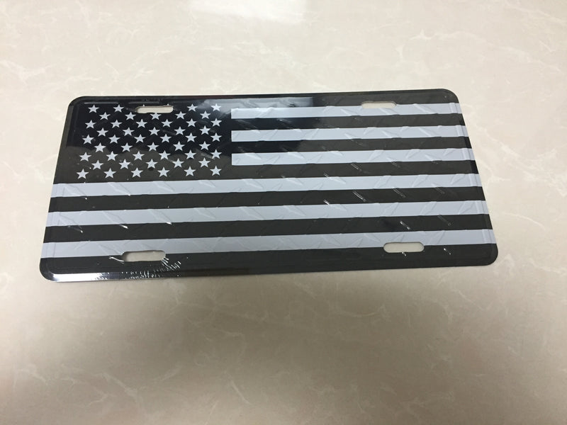 USA Black White Diamond Embossed License Plate American Aluminum Flag Car Tag