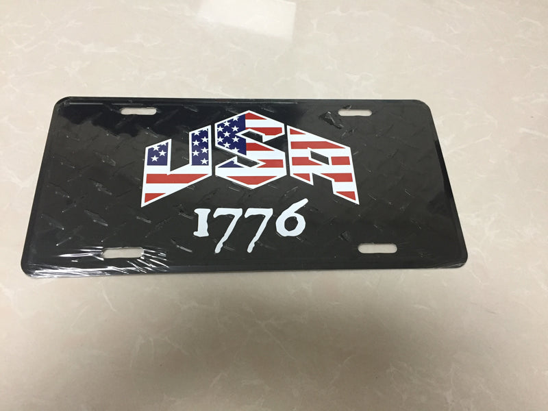 USA 1776 Embossed License Plate Diamond Blackout American Tag