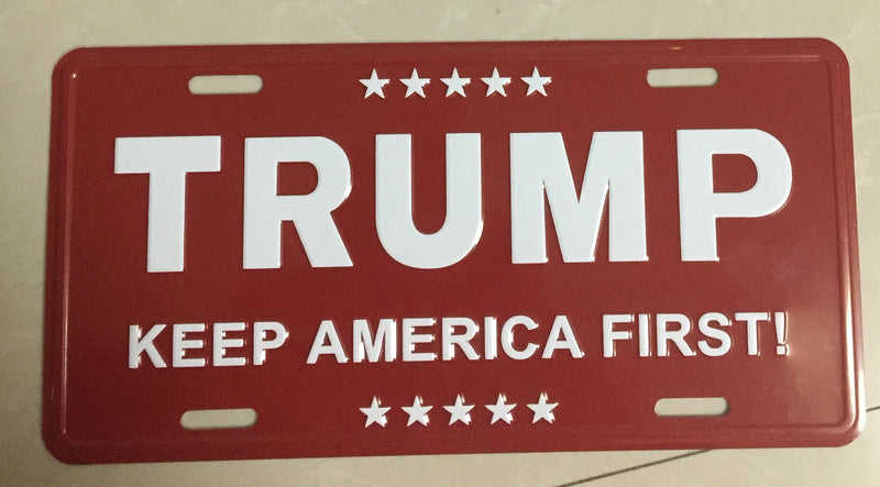 TRUMP RED KEEP AMERICA FIRST ALUMINUM EMBOSSED LICENSE PLATE