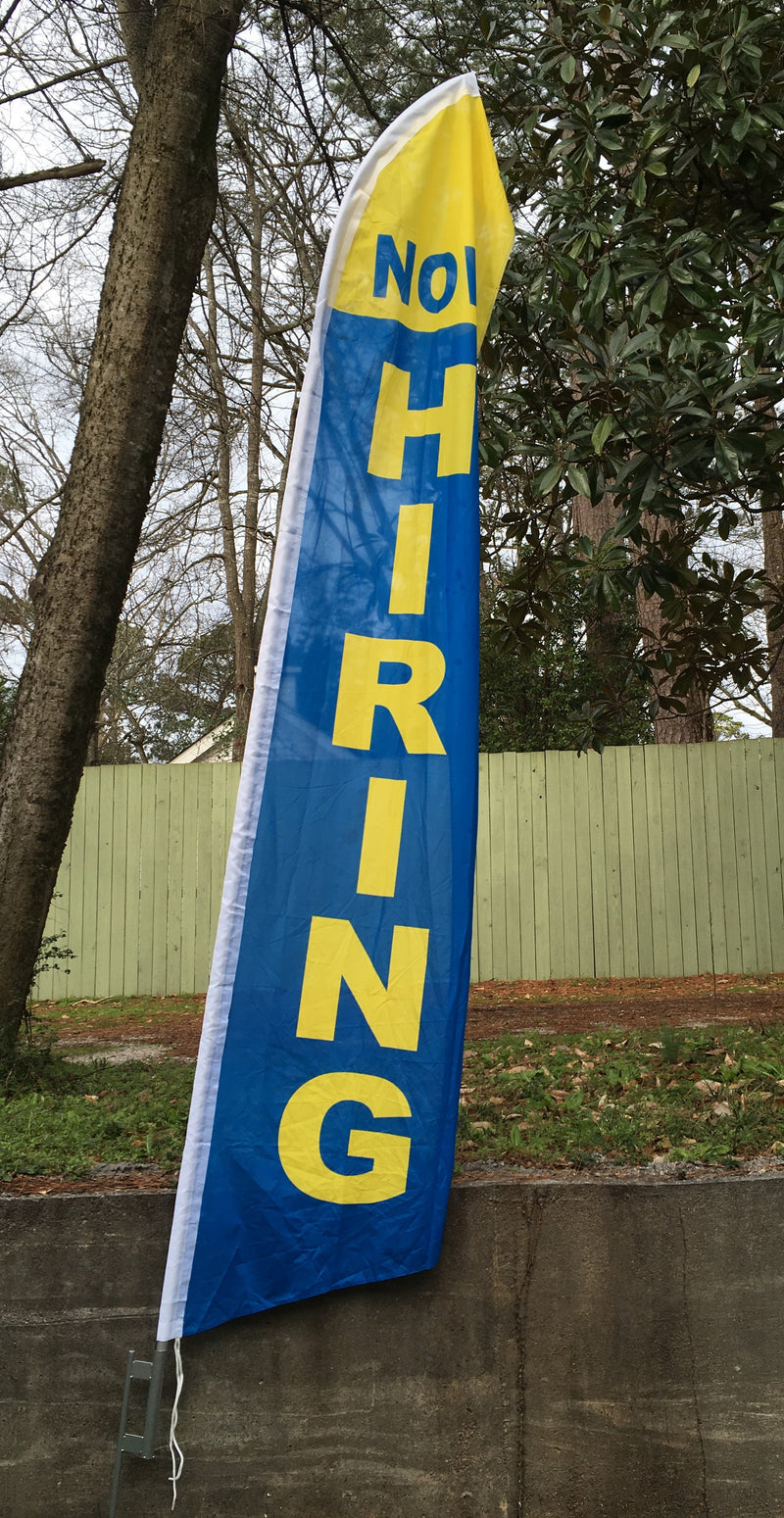 Now Hiring Blue 11.5'x2.5' Swooper Flag Rough Tex® Knit Feather