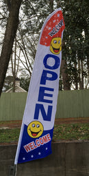 Open + Smiley Swooper Flag