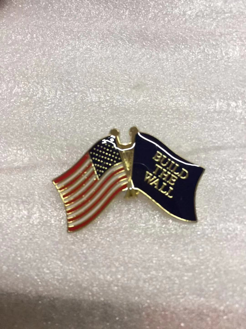 USA FLAG & BUILD THE WALL TRUMP ORIGINAL Cloisonne Hat & Lapel Pin