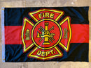 Fire Department Red Line DBL Sides Flag With Grommets 12'X18'' Rough Tex® 100D