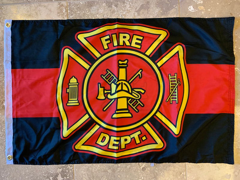 Fire Department Red Line DBL Sides Flag With Grommets 12'X18'' Rough Tex® 100D