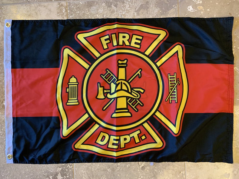 Fire Department Red Line DBLSides Flag With Grommets 12'X18'' Rough Tex® 100D