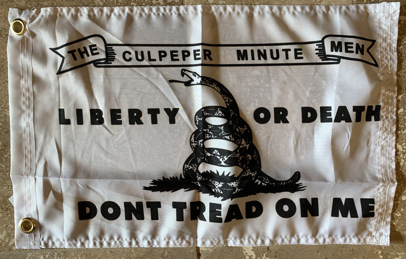 CULPPER LIBERTY OR DEATH DON'T TREAD ON ME COILED  Flag with Grommets 12'X18' Rough Tex® 100D