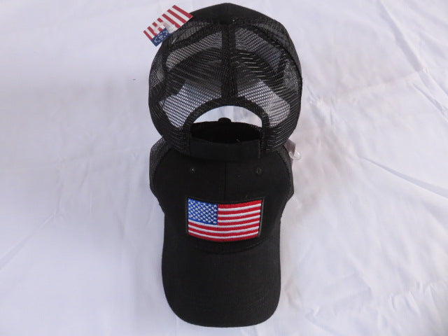 Black Trucker Style USA Flag American Cap Embroidered Hat