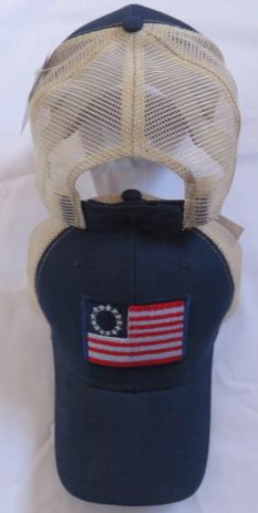 Betsy Ross Trucker Style Cap Embroidered Hat American US 13 Stars