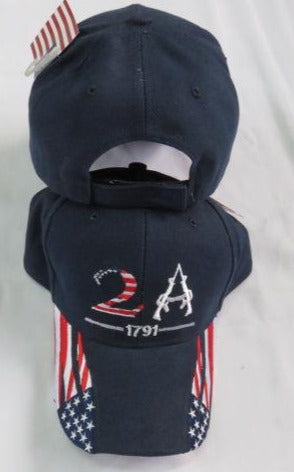 2A 2nd Amendment USA American Flags USA Cap Embroidered Hat Blue 1791