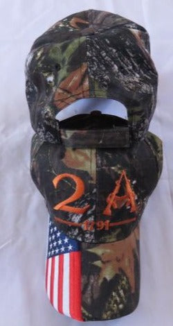 2A Camo USA Flag 2nd Amendment 1791 - Cap America's Gun Rights Hat Embroidered Hunter Orange