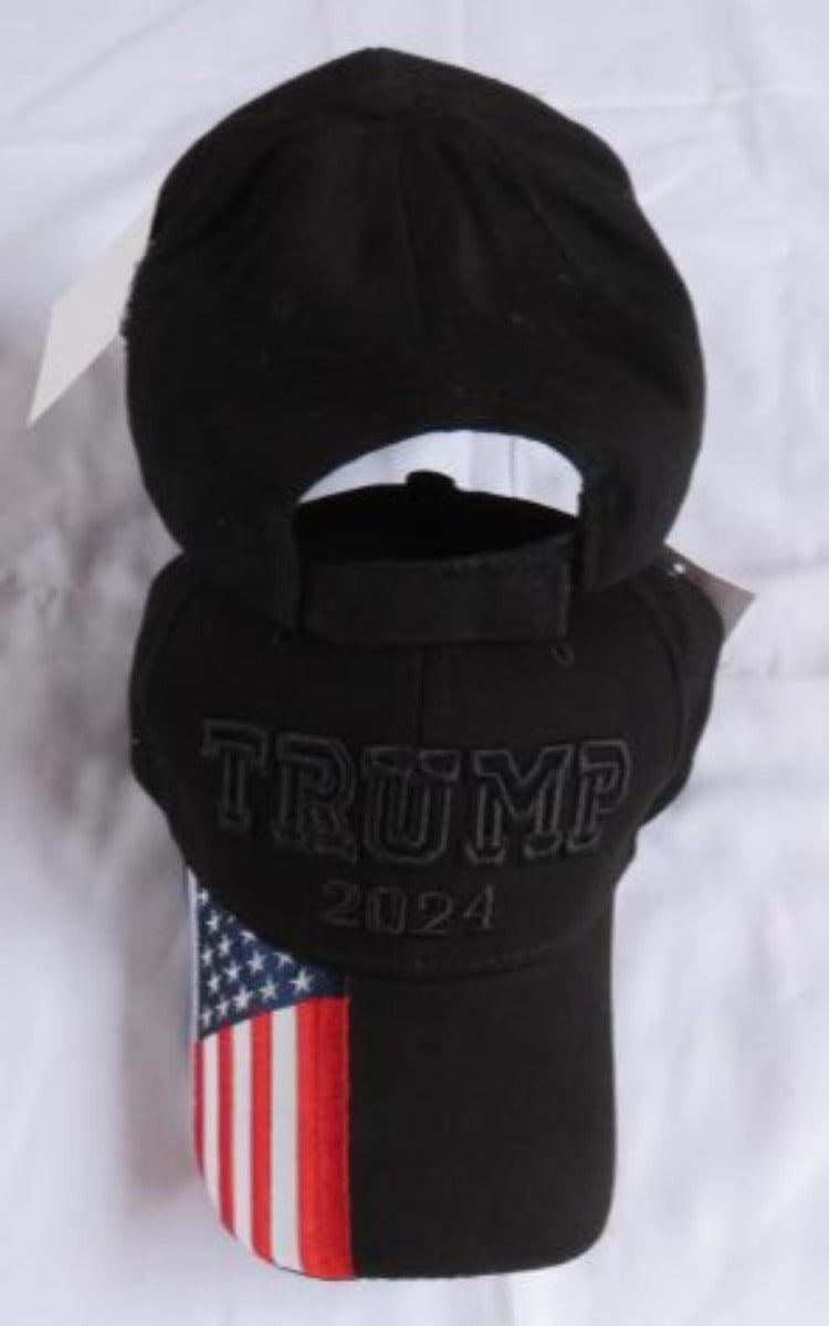 Trump Blackout 2024 Cap Embroidered Hat USA Flag Bill Black TRUMP 2024 American