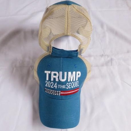 Trump the Sequal 2024 Cap Embroidered Hat Trucker Style Blue