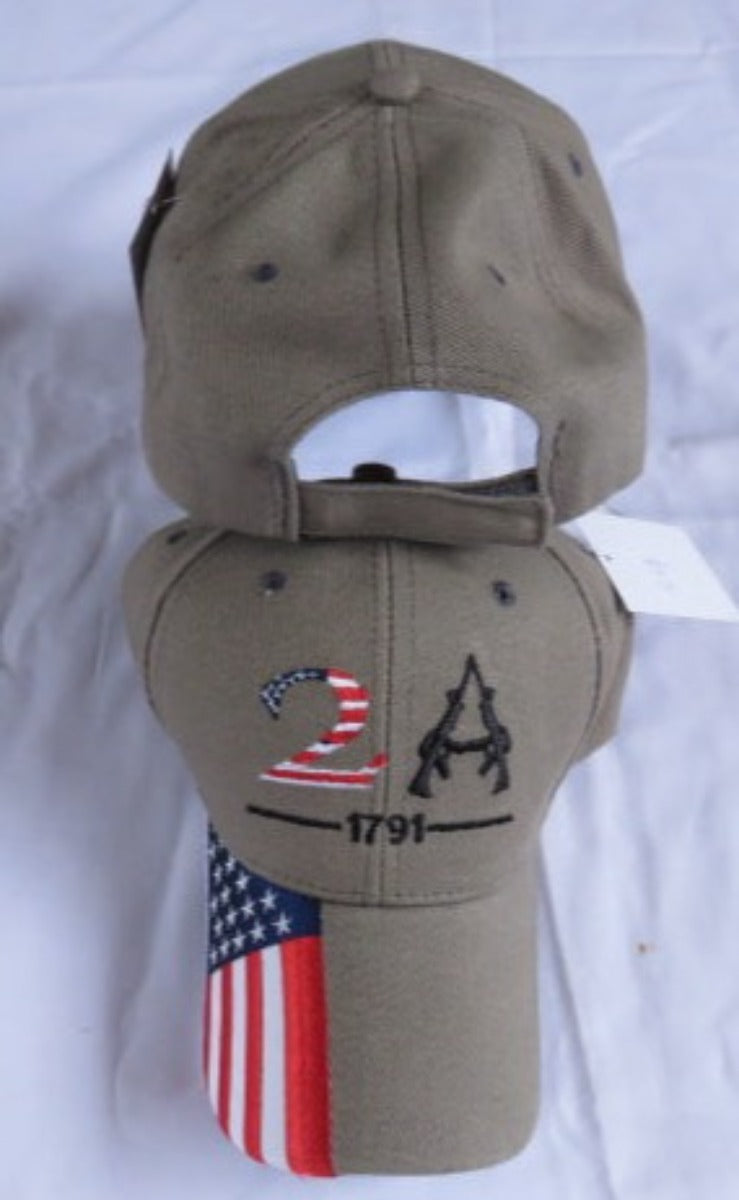 2A Khaki USA Flag 2nd Amendment 1791 - Cap America's Gun Rights Hat Embroidered Red White Blue