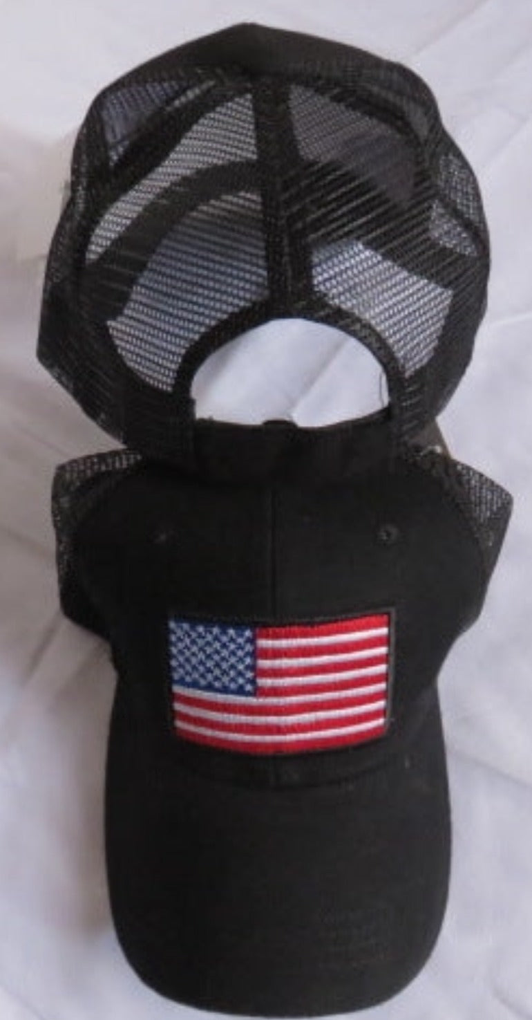 USA American Flag Blackout Cap Trucker Style Mesh Back Embroidered Hat