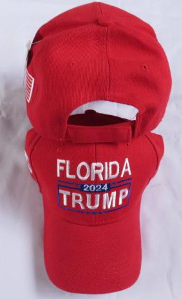 FLORIDA FOR TRUMP RED CAP EMBROIDERED USA FLAG