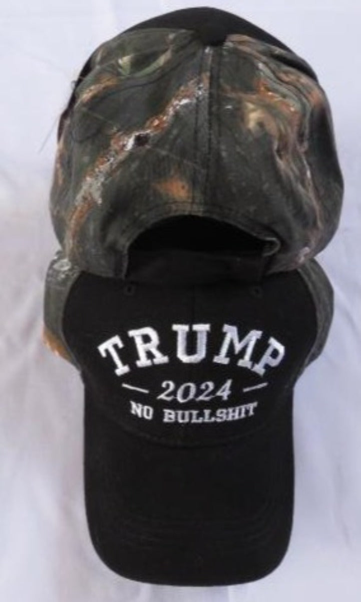 TRUMP 2024 NO BULLSHIT BLACK CAMO EMBROIDERED CAP