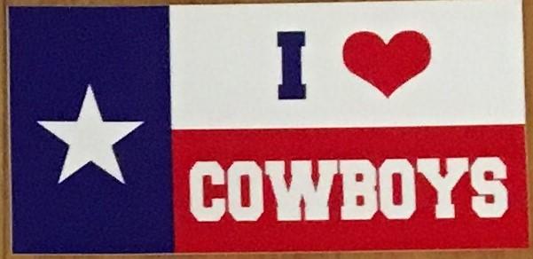 I LOVE COWBOYS (TEXAS STATE FLAG) OFFICIAL BUMPER STICKER PACK OF 50 BUMPER STICKERS MADE IN USA WHOLESALE BY THE PACK OF 50!