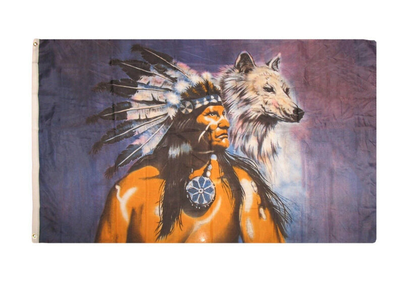 Indian Chief 3'X5' Flag ROUGH TEX® 100D Native American Wolf