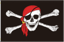 Jolly Roger Pirate Red Hat 12"x18" Stick Flag ROUGH TEX® 100D 30" Wooden Stick