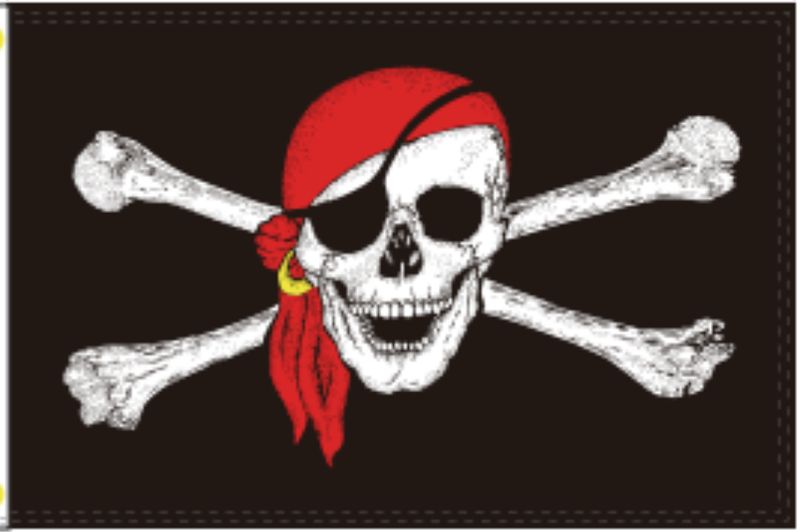 Jolly Roger Pirate Red Hat 12"x18" Stick Flag ROUGH TEX® 100D 30" Wooden Stick