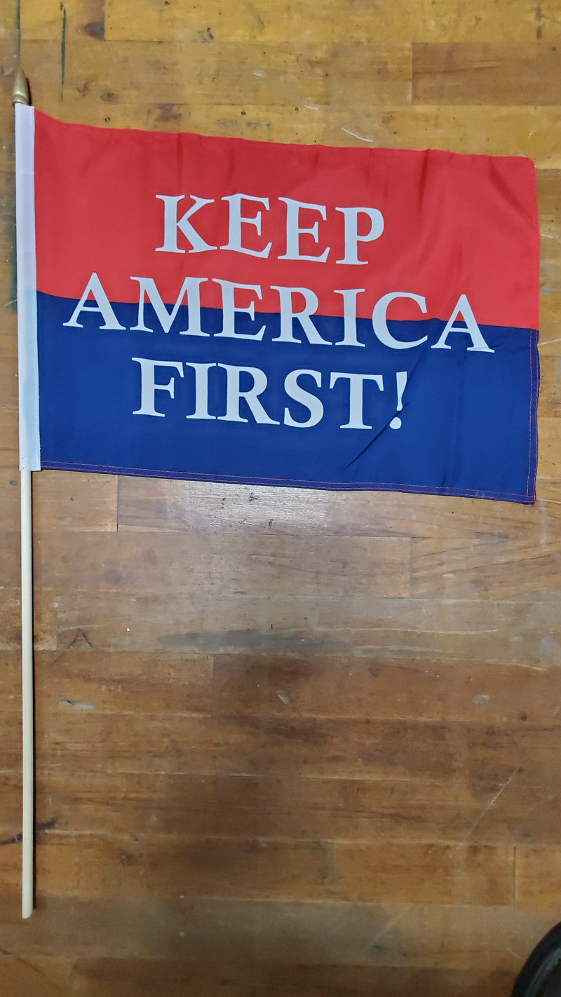 Keep America First KAF Red & Blue 12''X18'' Stick Flags - Rough Tex ®100D