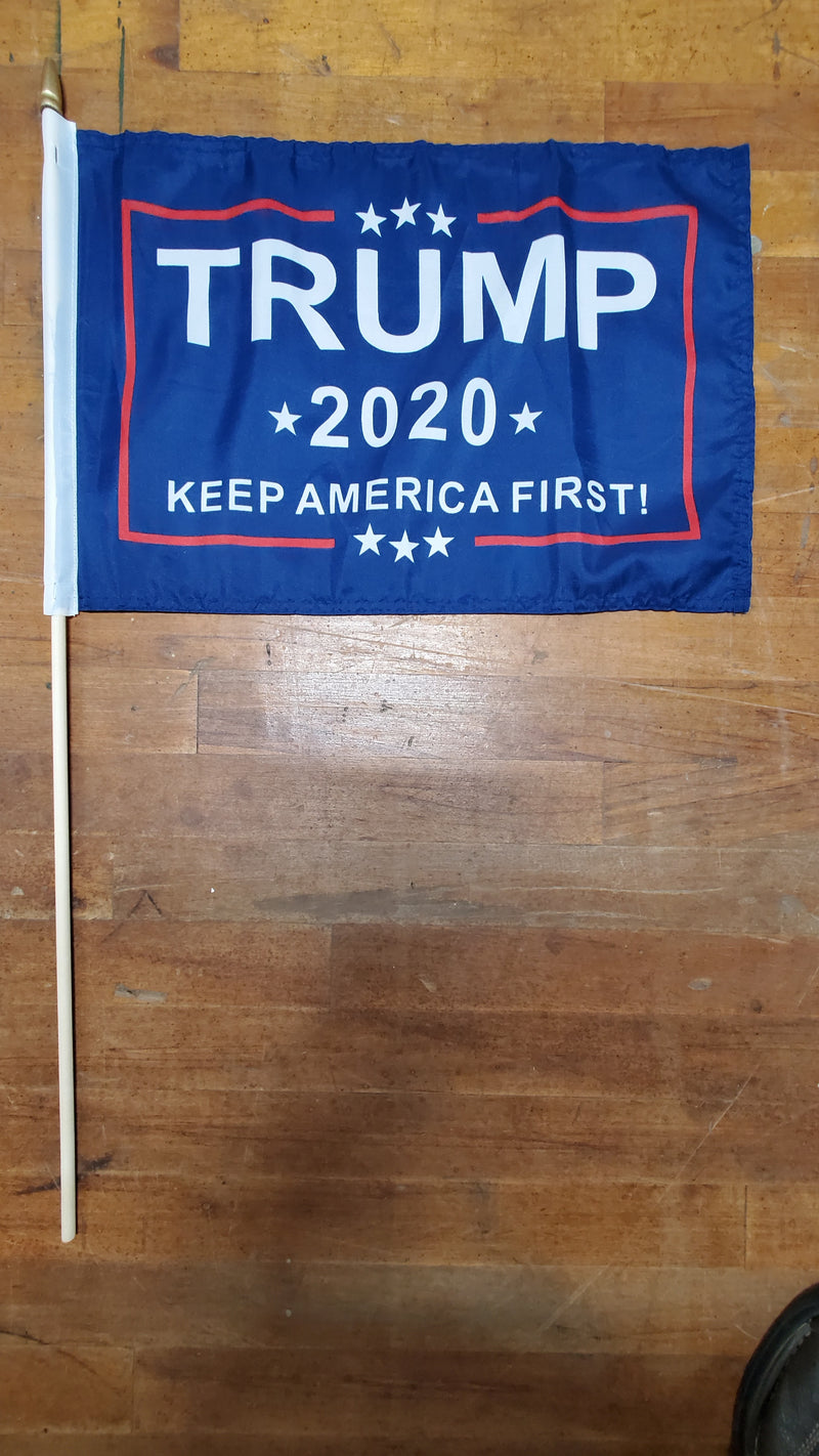 Stick Flags Gold Painted Wood Spear Collectors Items Blue TRUMP 2020 KEEP AMERICA FIRST! - 12x18 Rough Tex ®