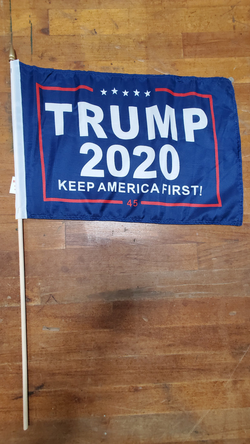 Stick Flags Gold Painted Wood Spear Collectors Items Blue TRUMP KEEP AMERICA FIRST! 2020 45 - 12x18 Rough Tex ®