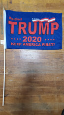 Stick Flags Blue RE-ELECT TRUMP 2020 KEEP AMERICA FIRST! - 12x18 Rough Tex ®