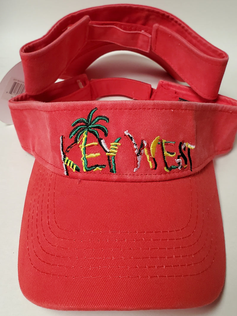 Key West Faded Red With Palm Trees- Visor