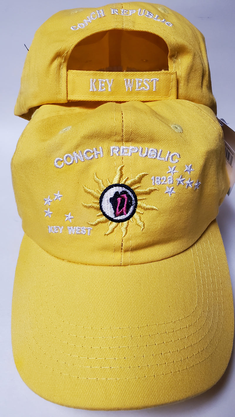 Conch Republic Key West Yellow Washed Embroidered Cap