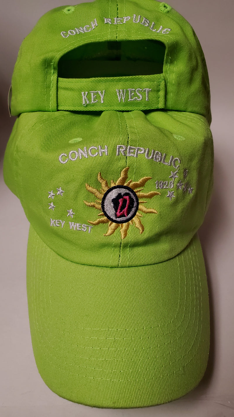 Conch Republic Key West Lime Green Washed Embroidered Cap